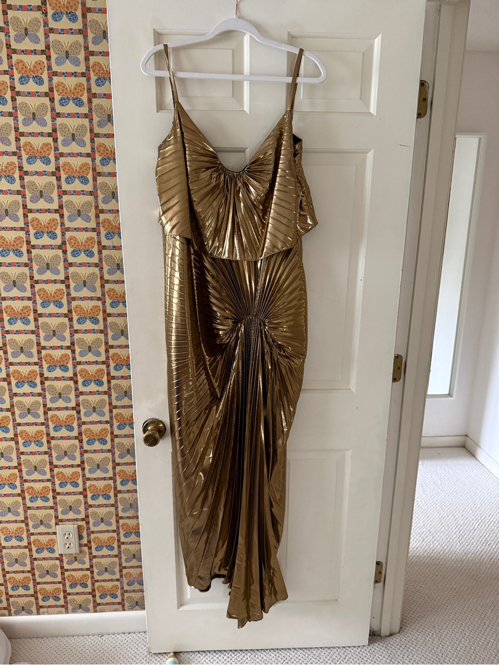 Gold Pleated Maxi Dress with Twist Detail - Picture 3 of 5